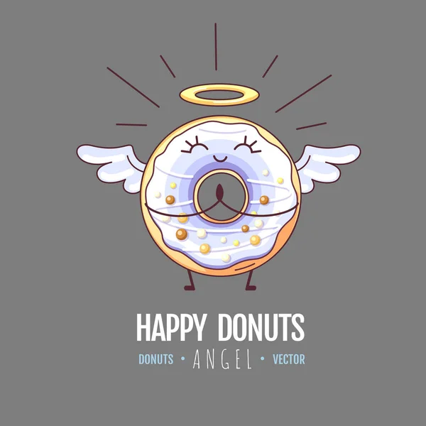 Kawaii Engraçado Donut Anjo Ilustração Vetor Fast Food Doce Sinal — Vetor de Stock