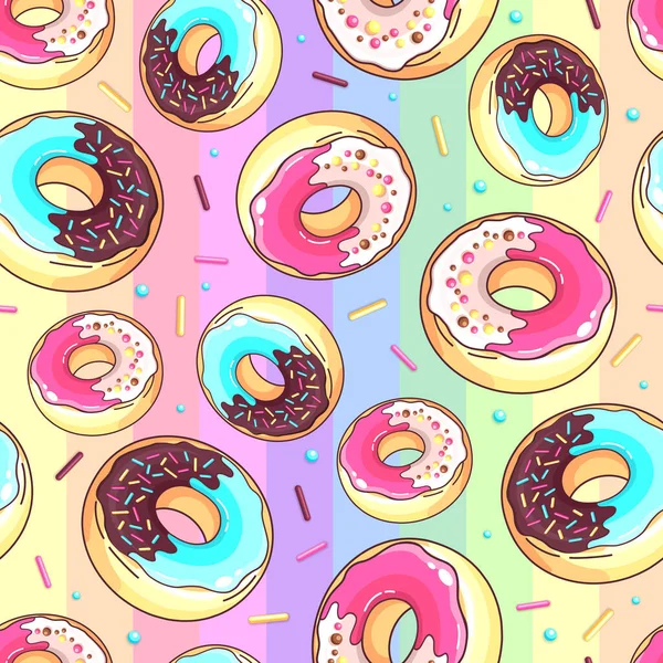 Modèle Sans Couture Avec Beignets Doux Colorés Fond Malbouffe Rapide — Image vectorielle