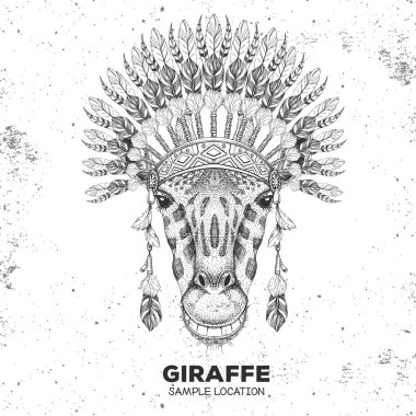 Hint tüyü başlıklı hippi hayvan zürafası. Hayvan zürafa ağızlığı.