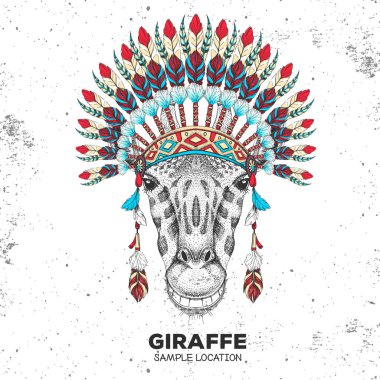 Hint tüyü başlıklı hippi hayvan zürafası. Hayvan zürafa ağızlığı.