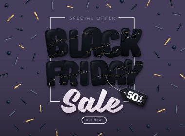 Kara Cuma büyük satış tipografi posteri tatlı konfeti koyu arkaplan