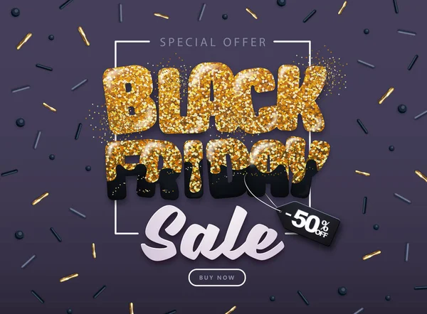 Kara Cuma büyük satış tipografi posteri tatlı konfeti koyu arkaplan