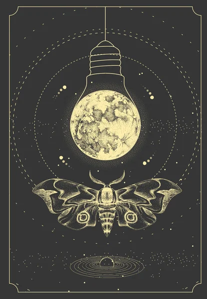Сучасна Чарівна Картка Таро Метеликом Повним Місяцем Лампочка Фоні Космосу — стоковий вектор