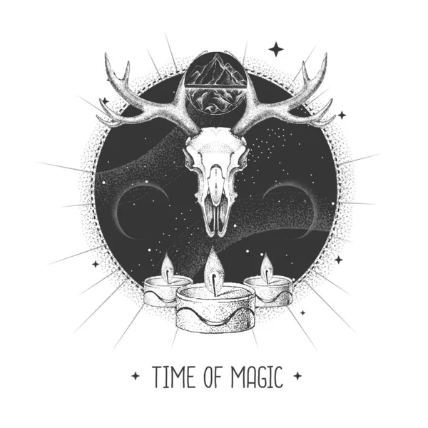 Σύγχρονη Μαγική Κάρτα Taros Μαγεία Κρανίο Ζώων Αστρολογικό Υπόβαθρο Εικονογράφηση — Διανυσματικό Αρχείο