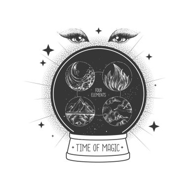 Dört elementi olan sihirli küre silueti. Vektör illüstrasyonu