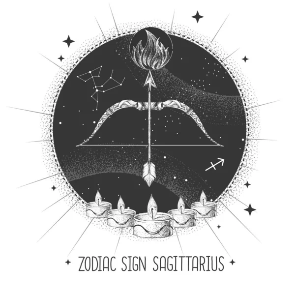 Moderne Magische Zauberkarte Mit Astrologischen Sternzeichen Schütze Realistische Zeichnung Mit — Stockvektor