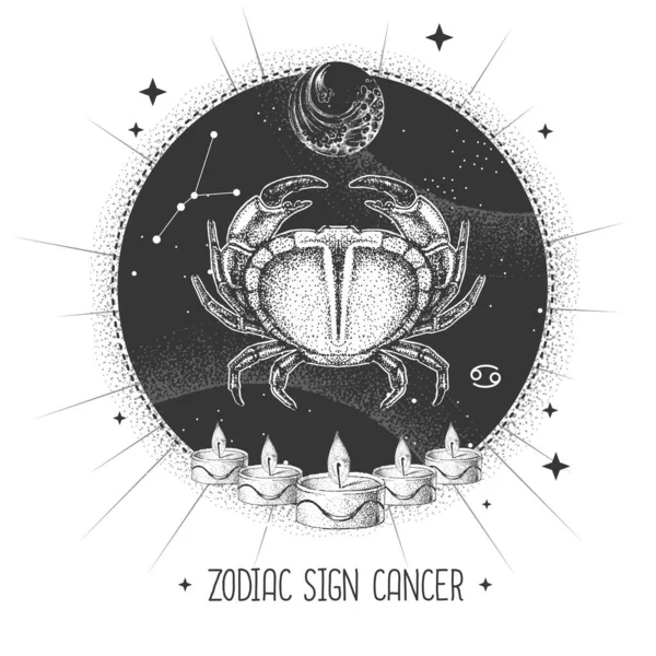 Tarjeta Brujería Mágica Moderna Con Astrología Cáncer Signo Del Zodíaco — Vector de stock