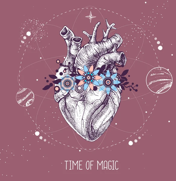 Magia Bruxaria Moderna Com Coração Humano Astrologia Adora Horóscopo Ilustração — Vetor de Stock