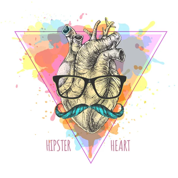 Ilustración Realista Del Vector Dibujo Mano Del Corazón Humano Con — Vector de stock