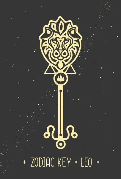 Moderní Kouzelnická Karta Astrologickým Znamením Leo Zodiac Silueta Magického Klíče — Stockový vektor