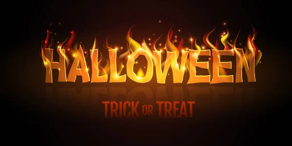 Typografie Halloween Party Plakát Hořícími Písmeny Halloween Pozadí — Stockový vektor