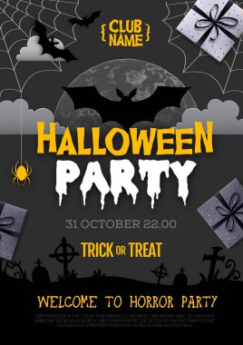 Cadılar Bayramı disko partisi posterinde dolunay ve yarasa silueti var. Cadılar Bayramı geçmişi