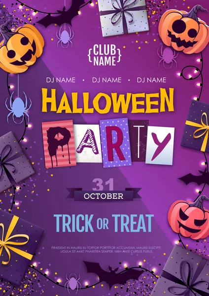 Halloween Disco Party Poster Jack Lantern Gift Boxes Halloween Background — Stock Vector