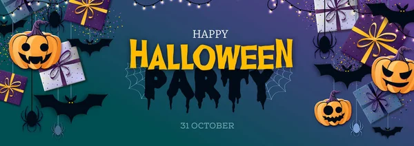 Halloween Disco Party Poster Con Jack Lanterna Scatole Regalo Halloween — Vettoriale Stock