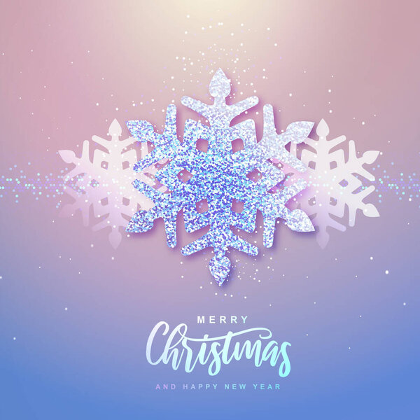 Зимние сезонные праздники Рождество фон. Рождественская открытка с серебряной снежинкой внутри. Векторная иллюстрация