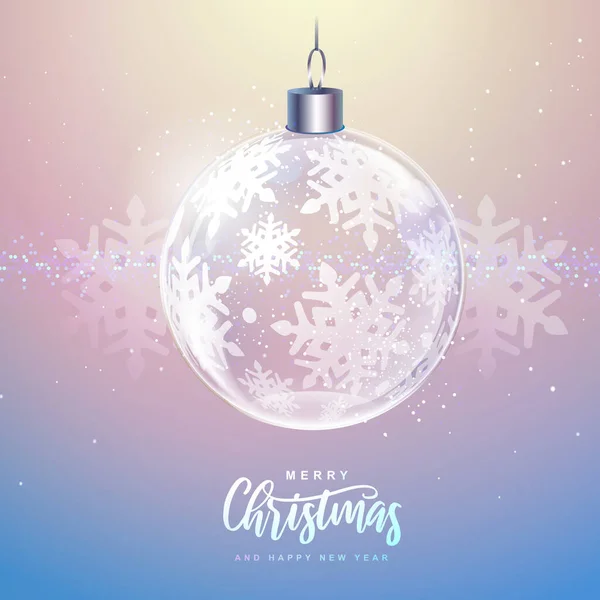 冬のホリデークリスマスの背景 雪の地球と内部銀の雪の結晶とクリスマスグリーティングカード ベクターイラスト — ストックベクタ