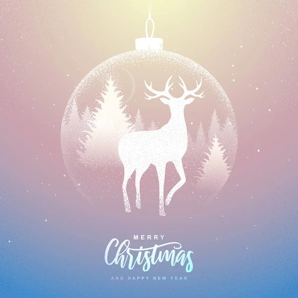 Winter Saisonalen Urlaub Weihnachten Hintergrund Weihnachtsgrußkarte Mit Schneekugel Und Hirsch — Stockvektor