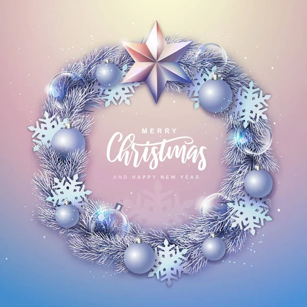 Inverno Stagionale Sfondo Natale Vacanza Natale Corona Decorativa Realistica Illustrazione — Vettoriale Stock