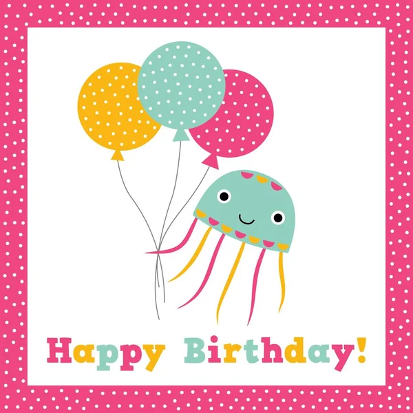 Birthday greeting card with a cute octopus — Stock Vector
