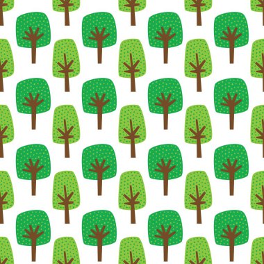 Yeşil karikatür ağaçları, dikişsiz vektör deseni