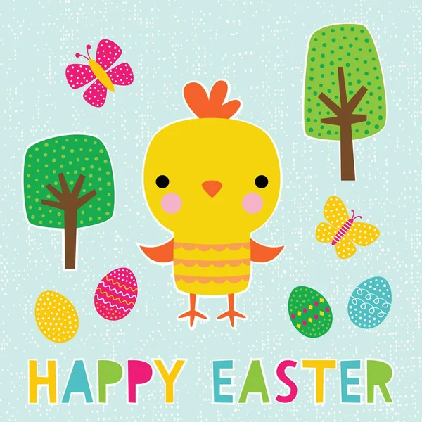 Feliz Pascua vector tarjeta de felicitación con un lindo polluelo — Archivo Imágenes Vectoriales