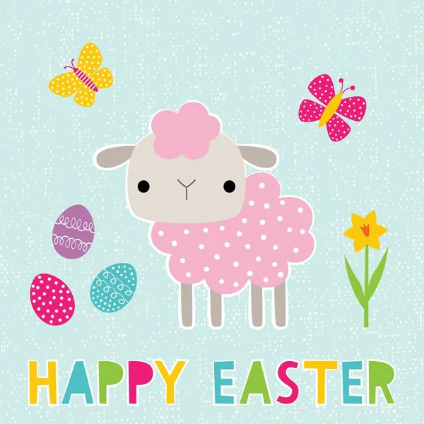 Happy Easter vector greeting card with a cute sheep — Stock Vector