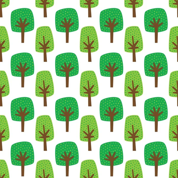 Zelené kreslené stromy, bezproblémový vektorový vzor Royalty Free Stock Vektory