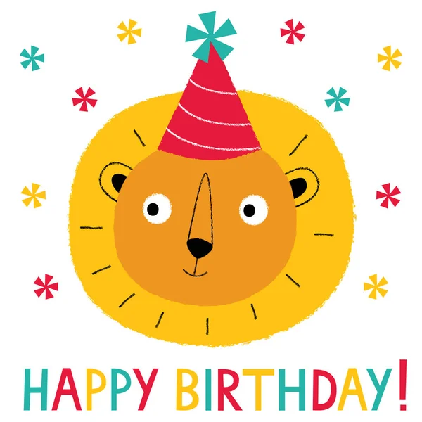 Birthday  greeting card with a cute lion — Stock Vector