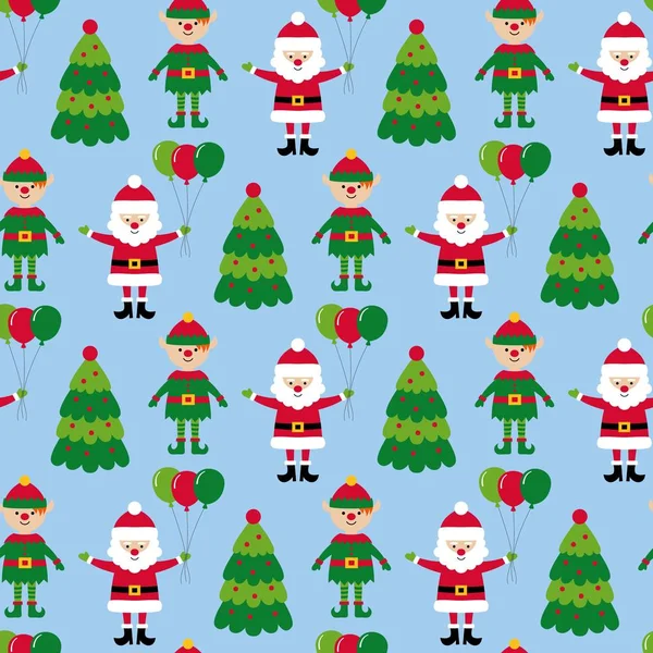 Patrón sin costuras de Navidad con Santa y elfo — Archivo Imágenes Vectoriales