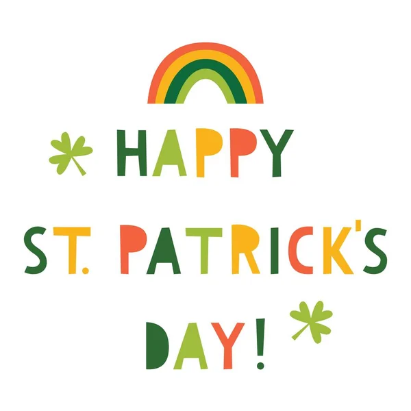 Tarjeta de felicitación del día de San Patricio, arco iris y letras — Archivo Imágenes Vectoriales