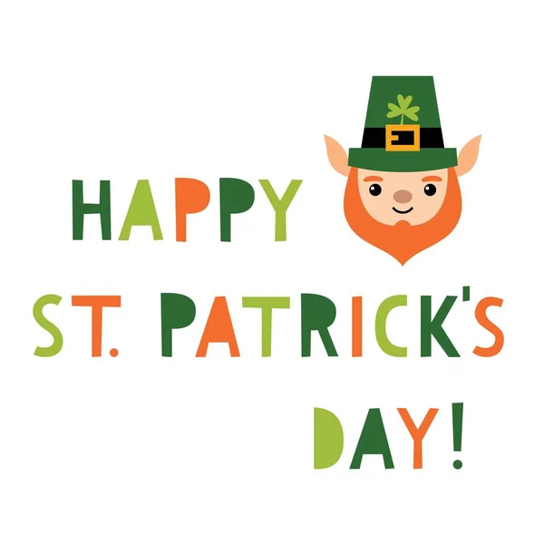 St. Patricks Day greeting card with a cute leprechaun face — Stock Vector