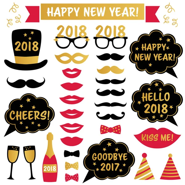 New Year 2018 party photo booth props — Stock Vector