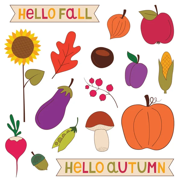 Hola otoño naturaleza elementos clip arte conjunto — Archivo Imágenes Vectoriales