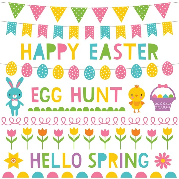 Easter decoration and lettering set — Stock Vector