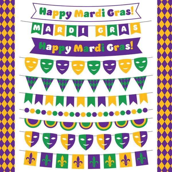 Mardi Gras bunting banners set — Archivo Imágenes Vectoriales