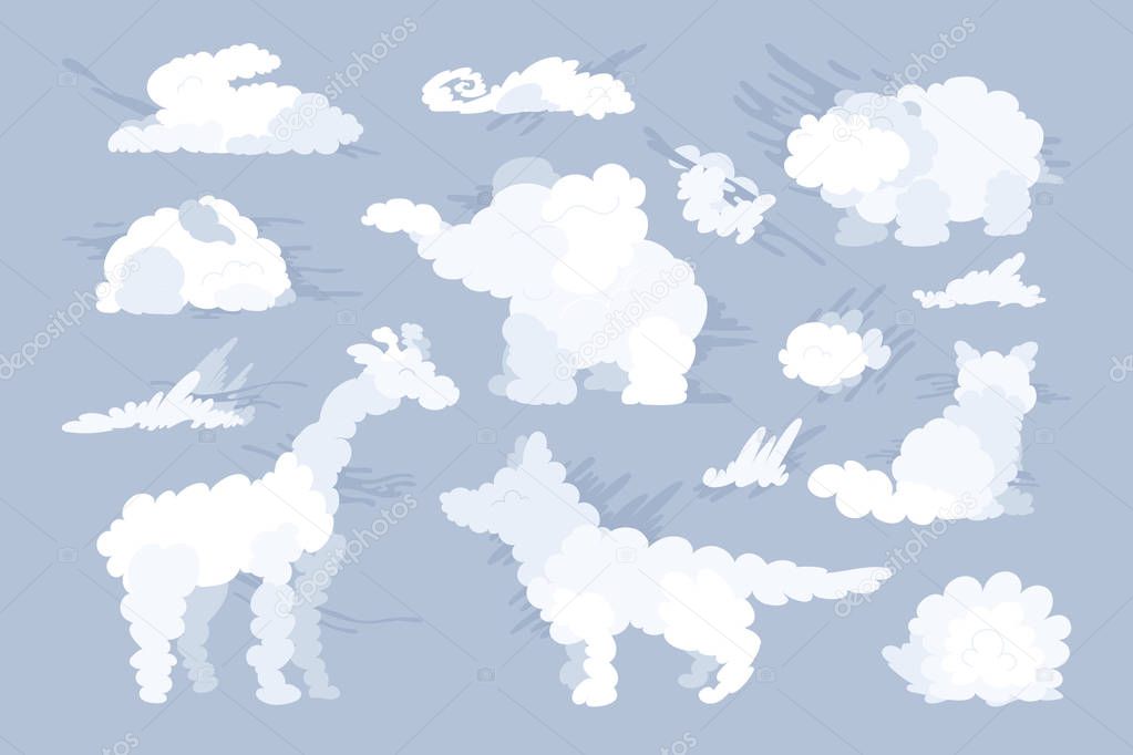vector animal shaped cloud. Flat pastel set    