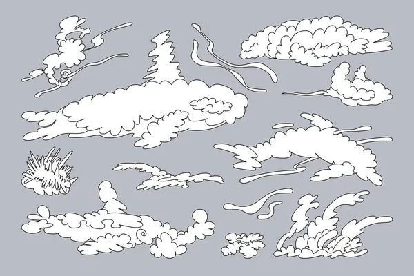 Vetor Animal Forma Nuvem Desenho Animado Conjunto Linear —  Vetores de Stock