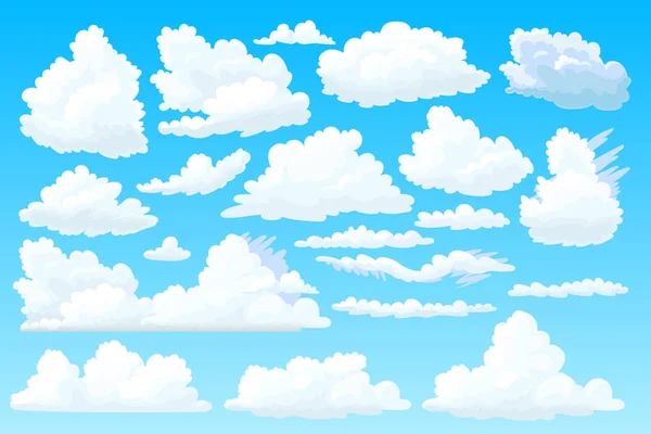 Nube Esponjosa Forma Vector Dibujos Animados Cielo Nublado Conjunto — Vector de stock