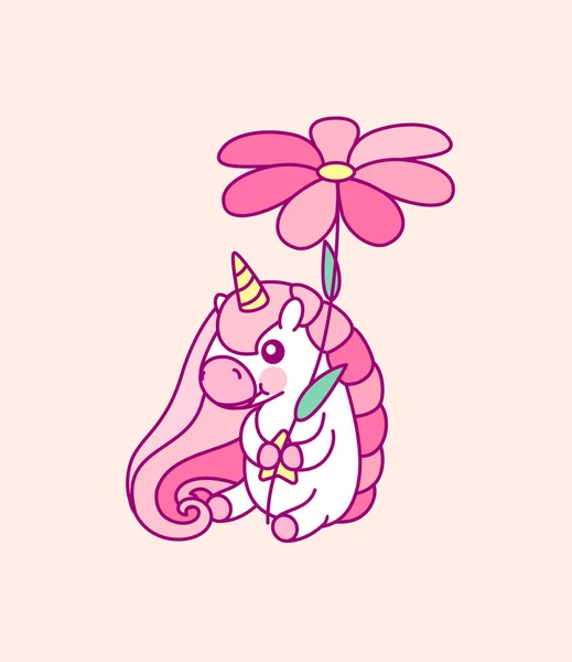 Vector Plana Unicornio Rosa Arte Sala Vivero Mágico — Vector de stock