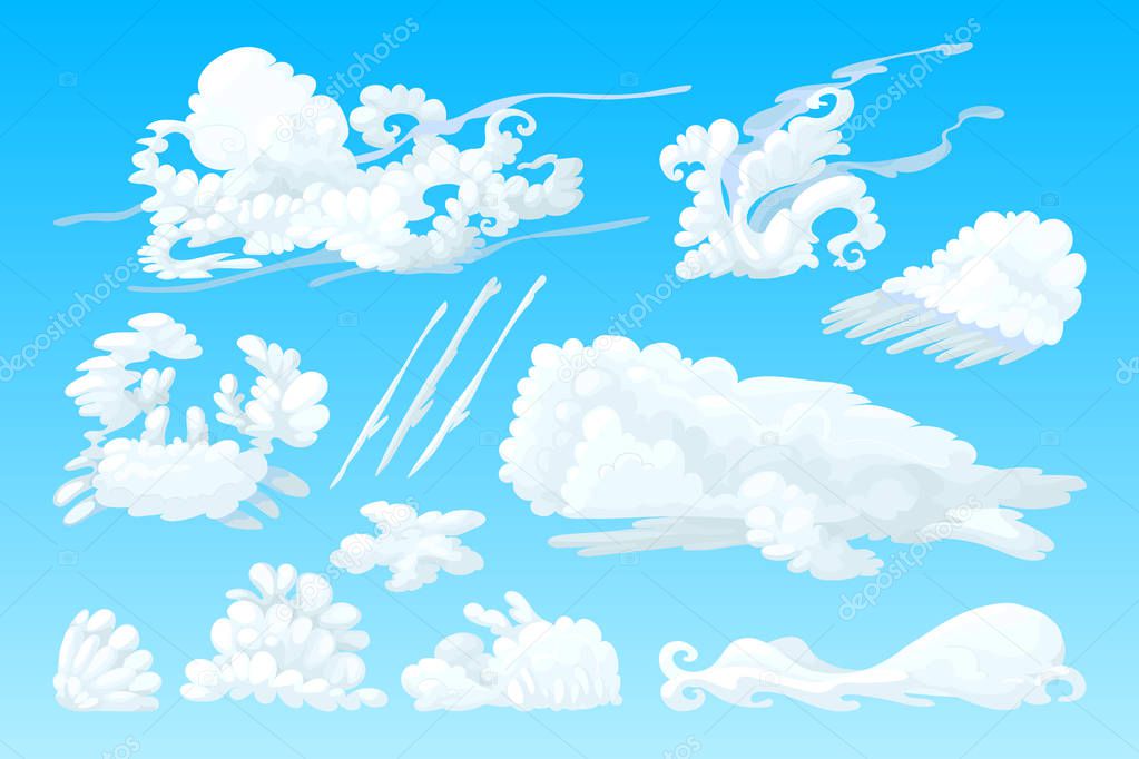 vector animal shaped cloud. Cartoon cloudy sky set