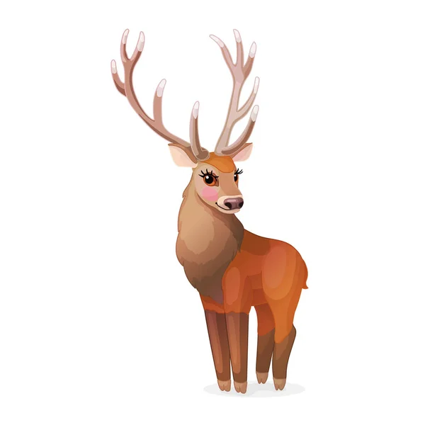 Vettore Cartone Animato Animale Clipart Cornuto Cervo Rosso — Vettoriale Stock