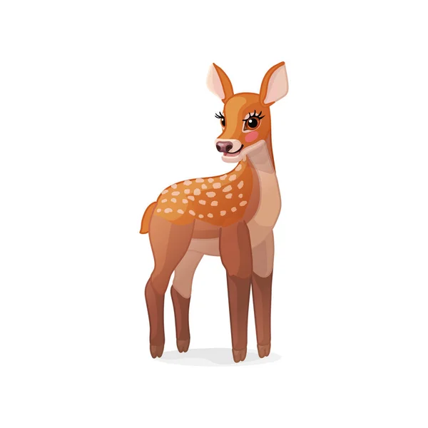 Vector Cartoon Animal Clipart Fawn Red Deer Set — Stock Vector