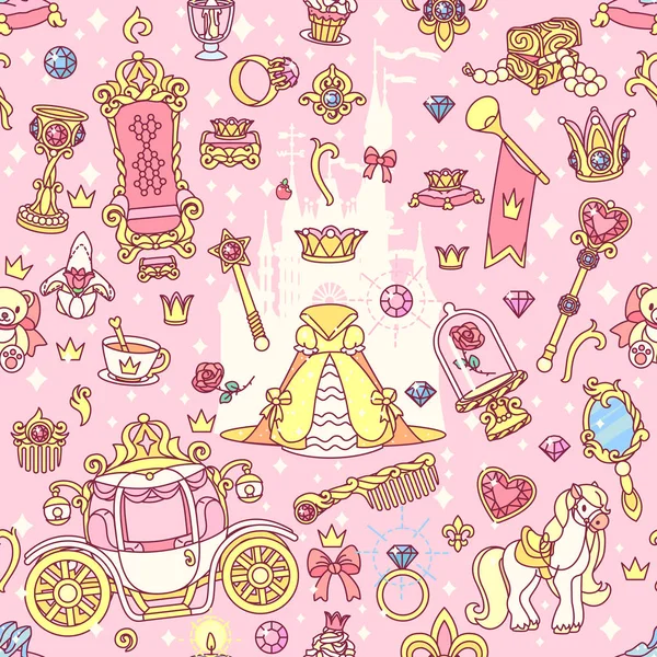 Vector Seamless Pattern Little Princess Paper Art — Stock Vector