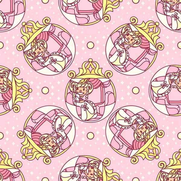 Vector Naadloze Patroon Little Princess Papier Kunst — Stockvector