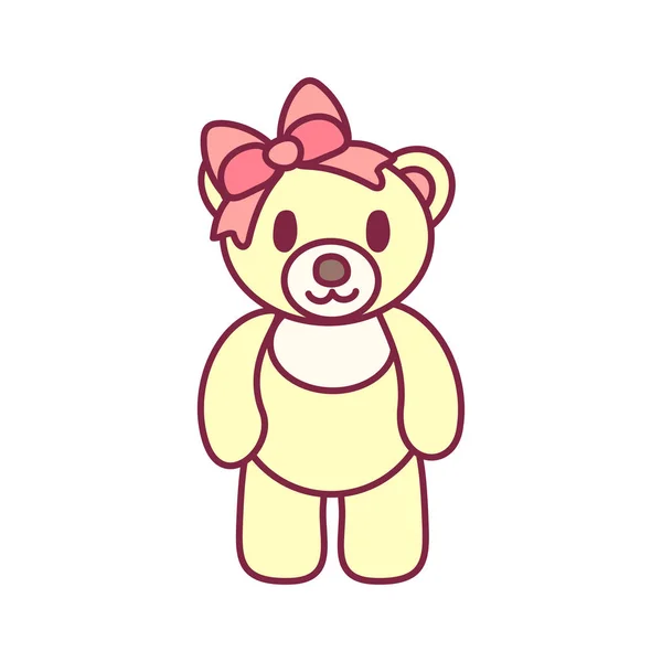 Vector Lindo Osito Peluche Con Arco Rosa — Vector de stock