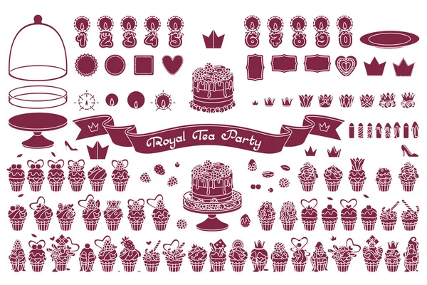 Vector Royal Tea Party Konceptet Söta Dessert Set — Stock vektor