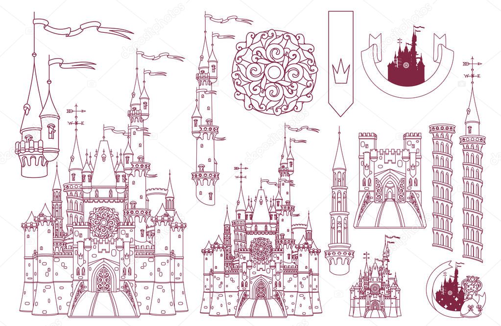 vector fairytale medieval castle fortress palace art