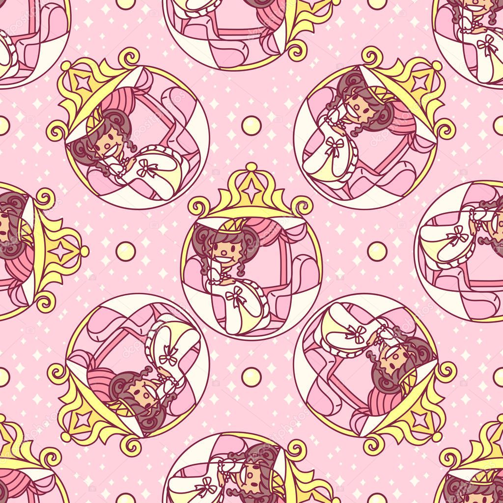 vector seamless pattern Little Princess paper art