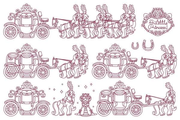 Set of Cinderella carriages for little queen — Stock Illustration Set Cinderella Carriages Little Queen Royalty Free Stock Vectors