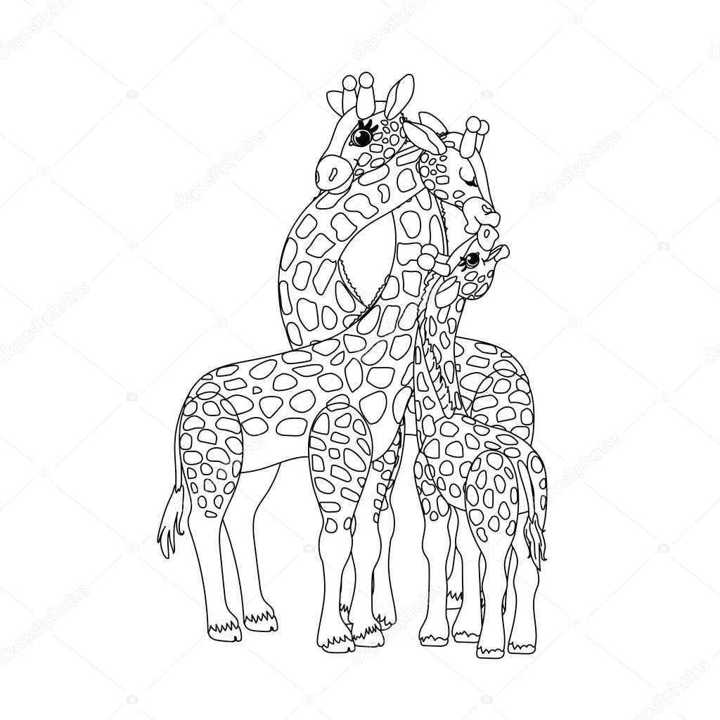 Vector line cartoon animal clip art giraffes family